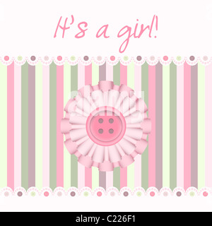 "Es ist ein Mädchen!" rosa Knopf-Baby-Karte Stockfoto