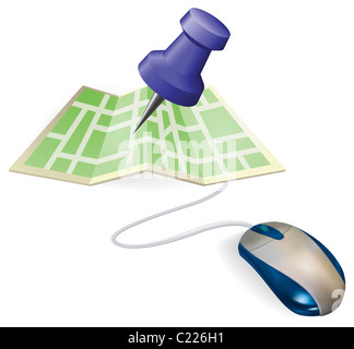 Konzept. Eine Maus angeschlossen, eine Papierkarte. Stockfoto