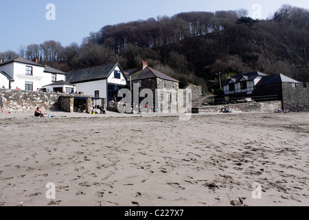 POLKERRIS STRAND IN DER NÄHE VON FOWEY. CORNWALL UK. Stockfoto