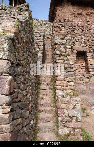Inka-Ruinen in Pisaq Ruinen im Heiligen Tal, Peru Stockfoto