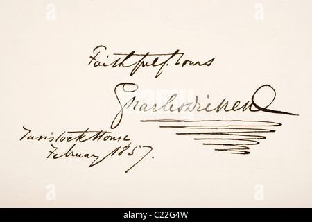 Charles Dickens, 1812-1870. Englischer Schriftsteller. Hand-Arbeitsprobe. Stockfoto