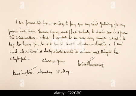 William Makepeace Thackeray, 1811-1863. Britische Schriftstellerin Hand Arbeitsprobe. Stockfoto