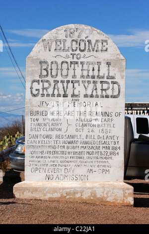 Willkommen Boothill Graveyard Kopf Stein. Tombstone, Arizona. Stockfoto