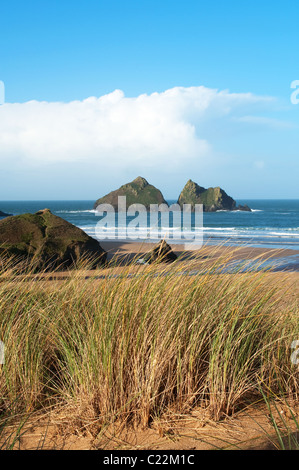 Die "Fuhrleute Felsen" aus Holywell bay in Cornwall, Großbritannien Stockfoto