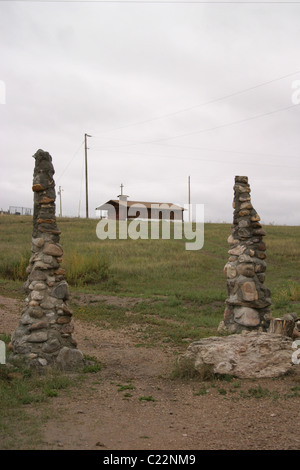 Eingang zu Wounded Knee-Denkmal. Stockfoto