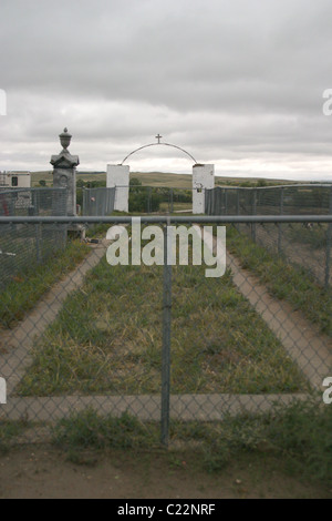 Massengrab am Wounded Knee Memorial in South Dakota. Stockfoto