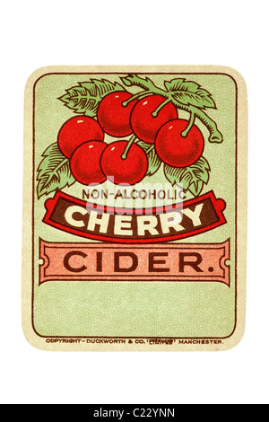 Alte Papier pop-Label für nicht Alchoholic Cherry Apfelwein Copyright Duckworth und Co Essenzen begrenzt Manchester. EDITORIAL NUR Stockfoto