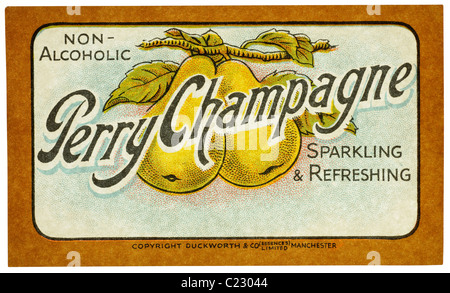 Alte Papier Pop-Label für nicht Alchoholic Perry Champagner Copyright aus Essenzen Duckworth und Co Ltd Manchester. EDITORIAL NUR Stockfoto