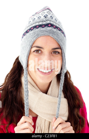 Porträt von einer attraktiven Frau tragen Winterkleidung lächelnd Stockfoto