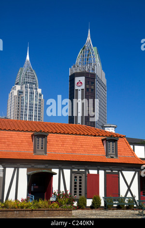 Innenraum Fort Conde mit Downtown Mobile in den Hintergrund, Alabama, USA. Stockfoto