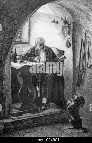 Hund, betteln vor einem Mann, historische Abbildung, 1877 Stockfoto