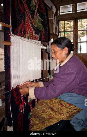 Eine ansässige Weberei Teppiche an den tibetischen Flüchtlingen Selbsthilfe Zentrum in Darjeeling, Westbengalen, Indien. Stockfoto