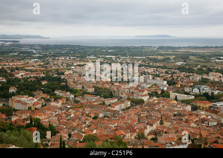 Blick über Hyeres und die Inseln, Var, Provence, Frankreich. Stockfoto