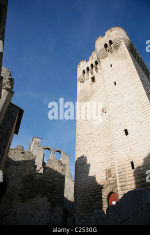 Der Pons De L'Orme Turm (Bergfried), Abbaye de Montmajour, Provence, Frankreich. Stockfoto