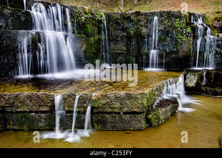 Wasserfall, Fluss Nidd nahe Lofthouse, obere Nidderdale, Yorkshire Dales Stockfoto