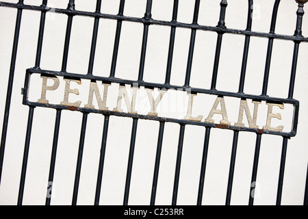 Zeichen Geländer für Penny Lane, Liverpool Stockfoto