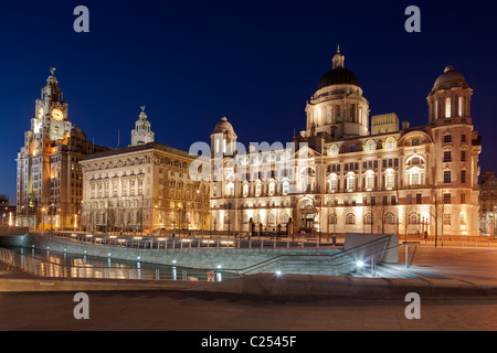 Die drei Grazien, Liver Building, Cunard Building, Port of Liverpool Building am Molenkopf, Liverpool Stockfoto