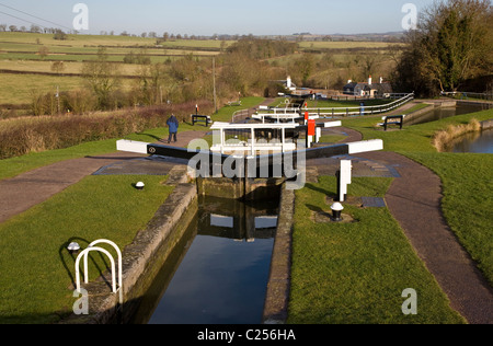 Blick entlang Foxton Schleusen entlang der Grand Union Canal bei Foxton Stockfoto