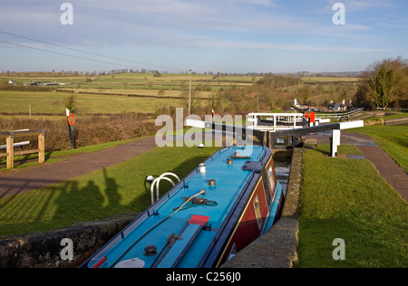 Blick entlang Foxton Schleusen entlang der Grand Union Canal bei Foxton Stockfoto