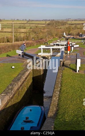 Blick entlang Foxton Schleusen entlang der Grand Union Canal bei Foxton Stockfoto