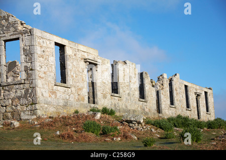 Alter Steinbruch Hütten auf Lundy Island, Devon, England UK im März Stockfoto