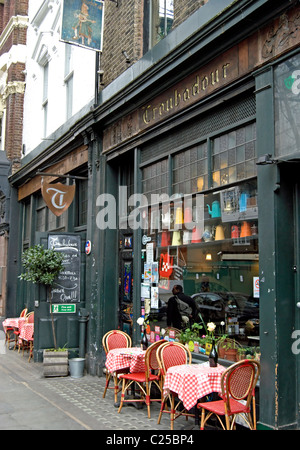 Fassade des aus der Troubadour, ein Restaurant, Kaffeebar und bekannter Volksmusik Veranstaltungsort in London, england Stockfoto