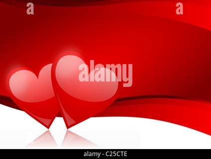 Valentines Background mit zwei roten Herzen Stockfoto