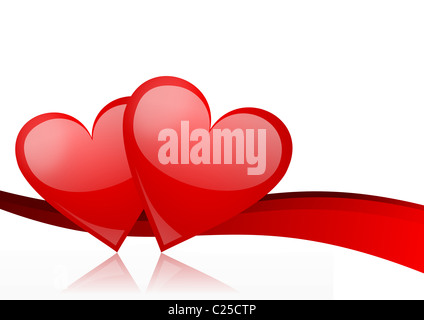 Valentines Background mit zwei roten Herzen Stockfoto