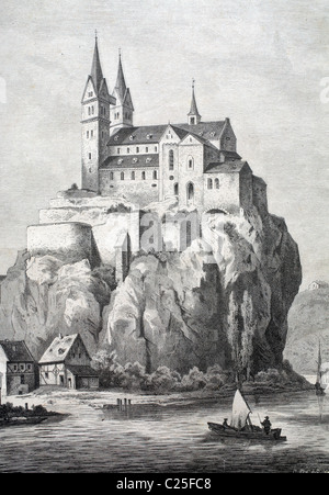 St. Lubentius Basilica in Dietkirchen, Lubentiuskirche Kirche, Landkreis Limburg-Weilburg, Hessen, Deutschland, historische illustrati Stockfoto