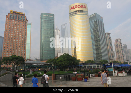 Stadtbild Ansicht aus dem Osten Bund. Pudong, Shanghai, China. Stockfoto