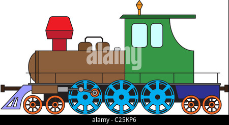 Lokomotive auf weißem Hintergrund. Farbigen illustration Stockfoto
