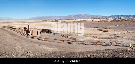 Death Valley, Kalifornien. Harmony Borax Works befindet sich in Furnace Creek Springs Stockfoto