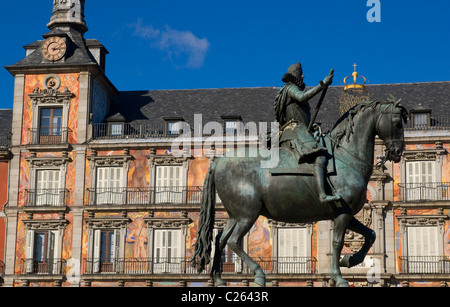 Philipp III. Plaza Mayor. Madrid, Spanien Stockfoto