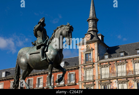 Philipp III. Plaza Mayor. Madrid, Spanien Stockfoto