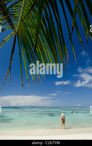 Seychellen, Insel La Digue. Beliebte Anse Source D'Agent weißen Sandstrand. Stockfoto