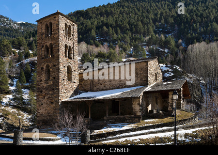 Mittelalterliche romanische Kirche von Sant Joan de Caselles, Canillo, Grandvalira Ski Area, Andorra Stockfoto