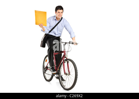 Post-Mann auf einem Fahrrad Post bringen Stockfoto