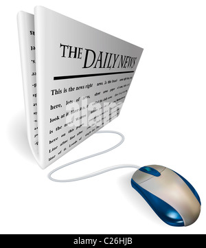Eine Maus angeschlossen an eine Zeitung. Konzept für Online-Internet-News-feed etc.. Stockfoto