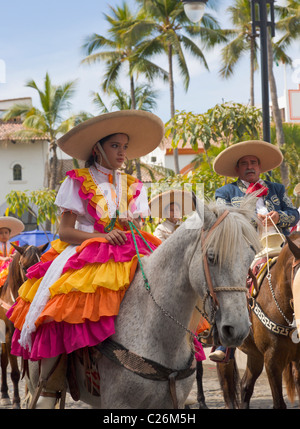 Mexikanische Charros Parade, Puerto Vallarta, Jalisco, Mexiko Stockfoto