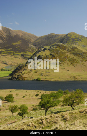 Blick über Crummock Wasser Rannerdale Knotts, Whiteless Hecht und Wandhope im Sommer in der englischen Lake Distict Stockfoto