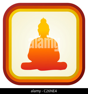 Buddha orange Silhouette mit Rahmen auf cremefarbenen Hintergrund. Stockfoto