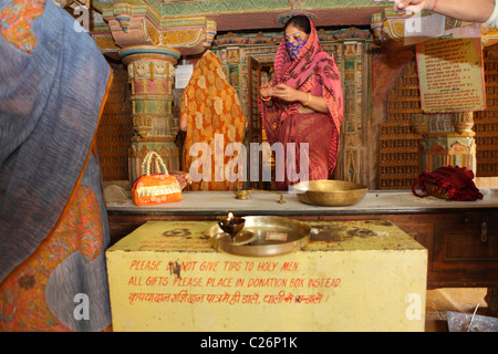 Frauen beten in der Jain-Tempel, Jaisalmer, Rajasthan, Indien Stockfoto