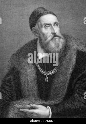 Tizian (1473/1490-1576) auf Kupferstich von 1841. Italienischer Maler. Stockfoto