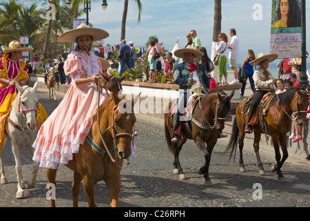 Mexikanische Charros Parade, Puerto Vallarta, Jalisco, Mexiko Stockfoto