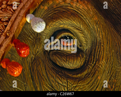 Auge Nahaufnahme von Elefanten-Statue, Dekoration, die während Ganesh Festival Stockfoto