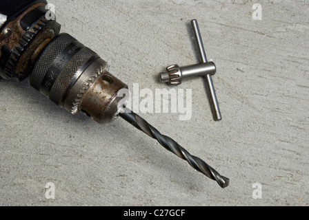 Drill Bit und Chuck Schlüssel Stockfoto