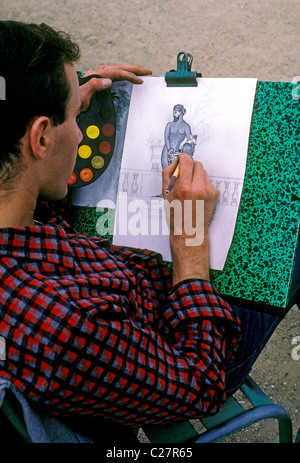 Französischen Mann, Französisch, Mensch, französischer Student, Student, Studenten, Künstler, Kunst, Zeichnen, skizzieren, Bild, Luxembourg, Paris, Ile-de-France, Frankreich Stockfoto