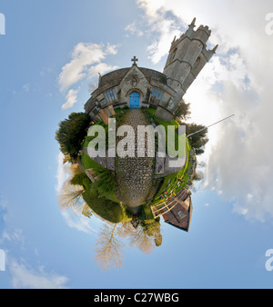 360-Grad "Planet" Panorama von St.-Andreas Kirche, Heddington, Wiltshire (8 Foto Composite) Stockfoto