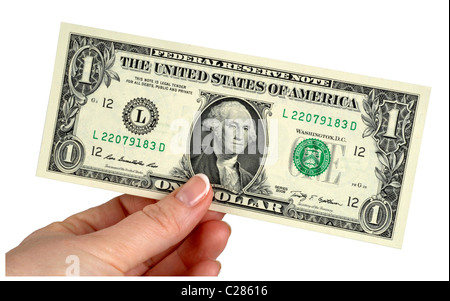 1 Dollar-Note, Dollar, Geld, amerikanischen Banknoten, einem Dollarschein Stockfoto
