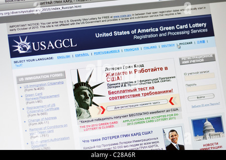 USAGCL Website - Vereinigte Staaten von Amerika Greencard Lotterie - in russischer Sprache Stockfoto